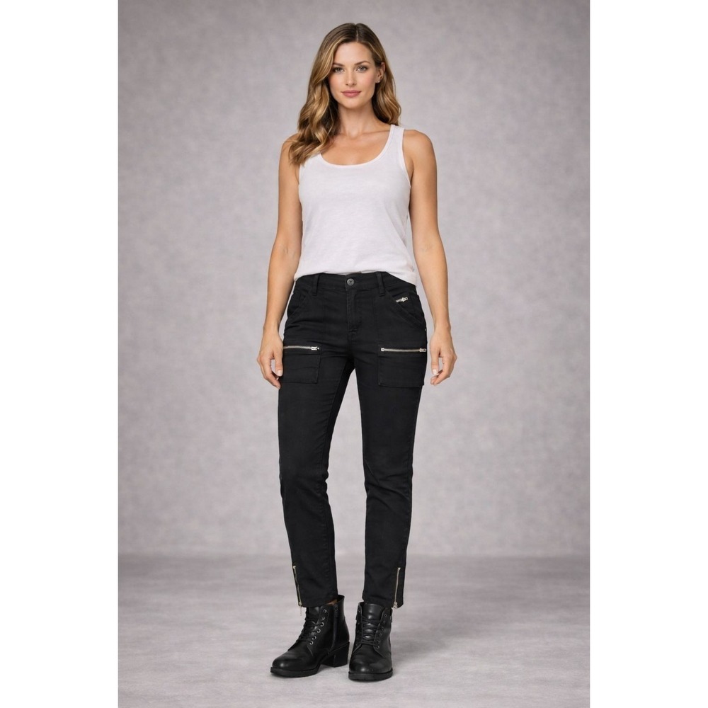 JOIE New Park Cargo Pants Black 8 Zip Pockets Stretch Ankle Zip Jeans EI669CO